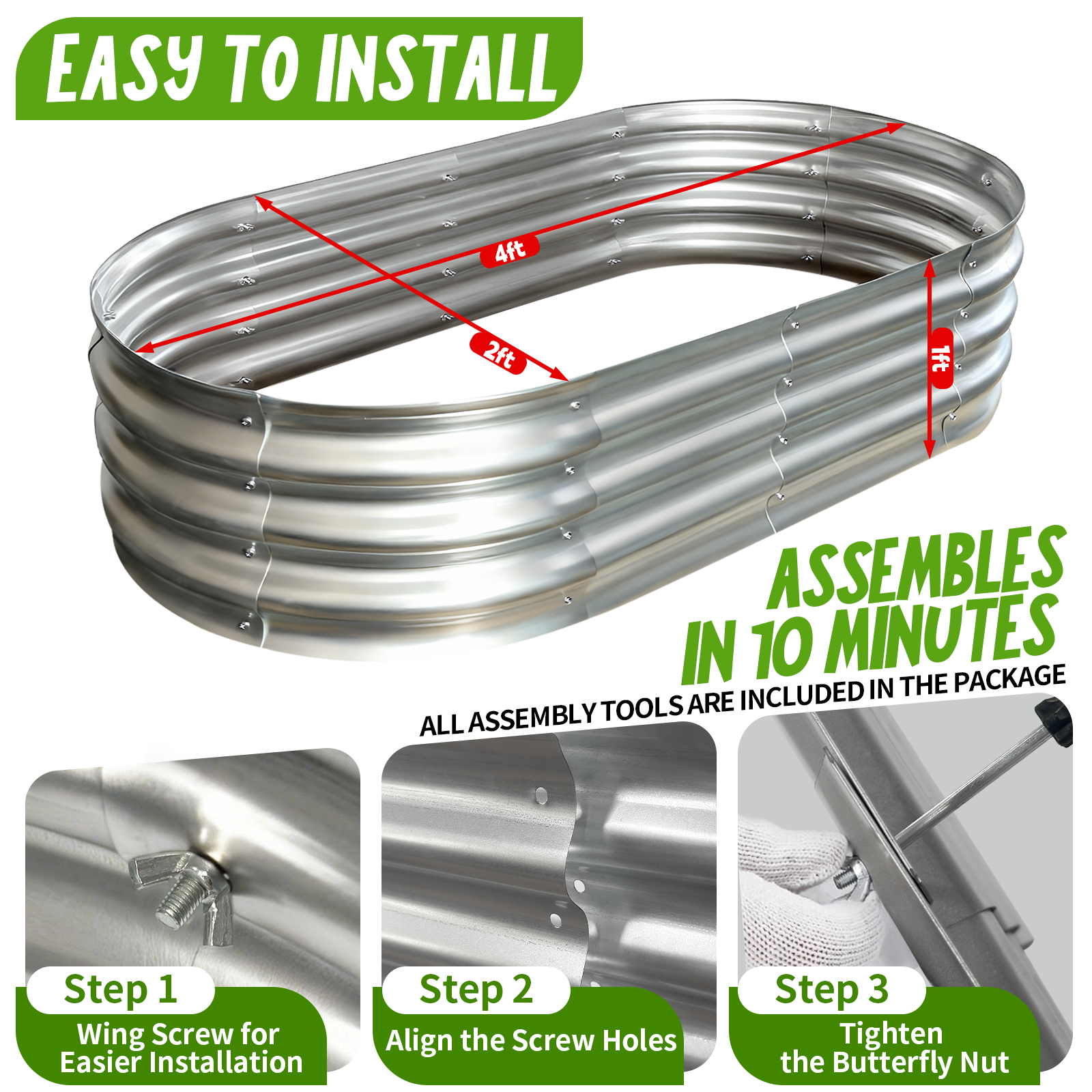AmazStove Galvanized Raised Garden Bed Kit, Planter Garden Boxes Outdoor