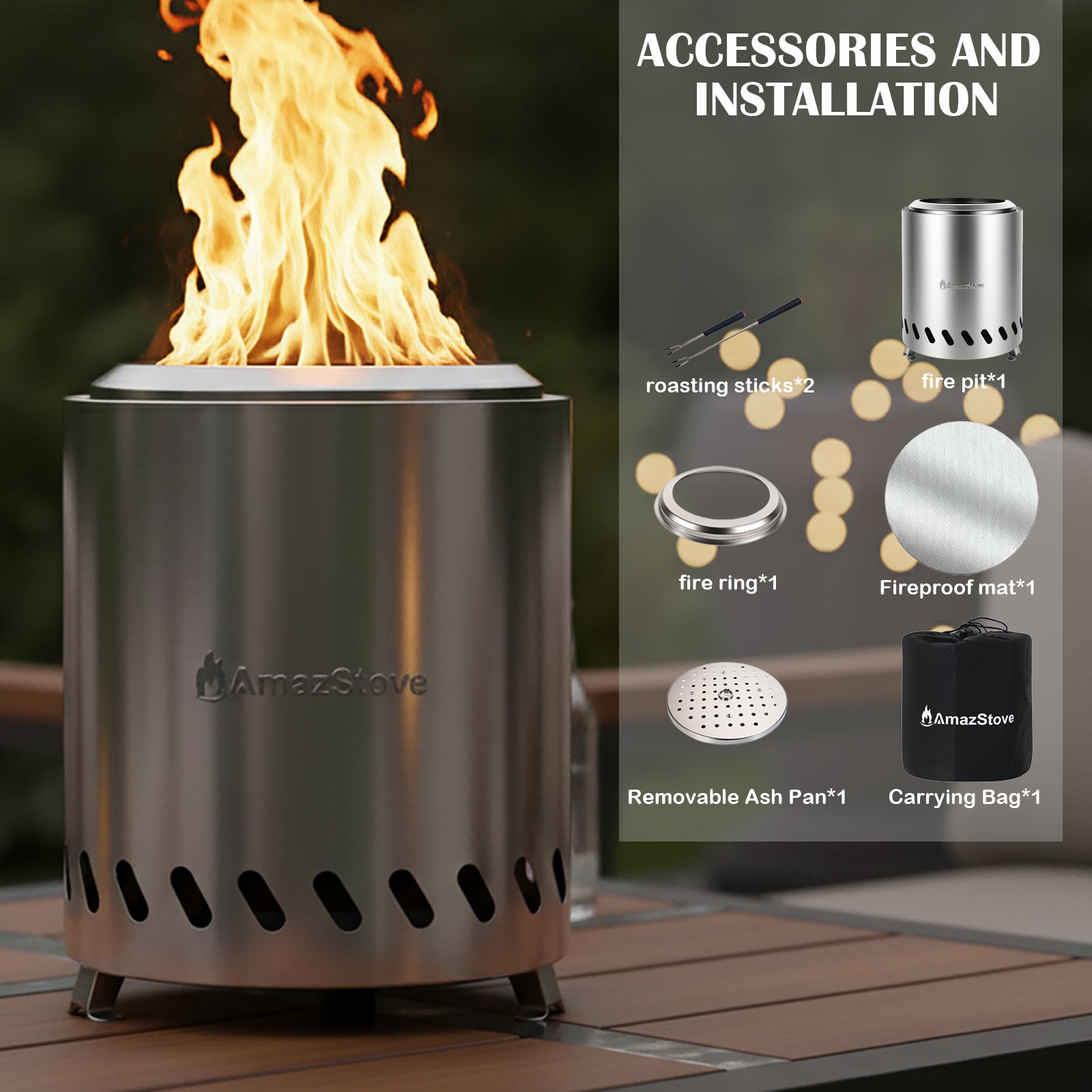 AmazStove Tabletop Camping Stove for Outdoor Safe Burning Firepits
